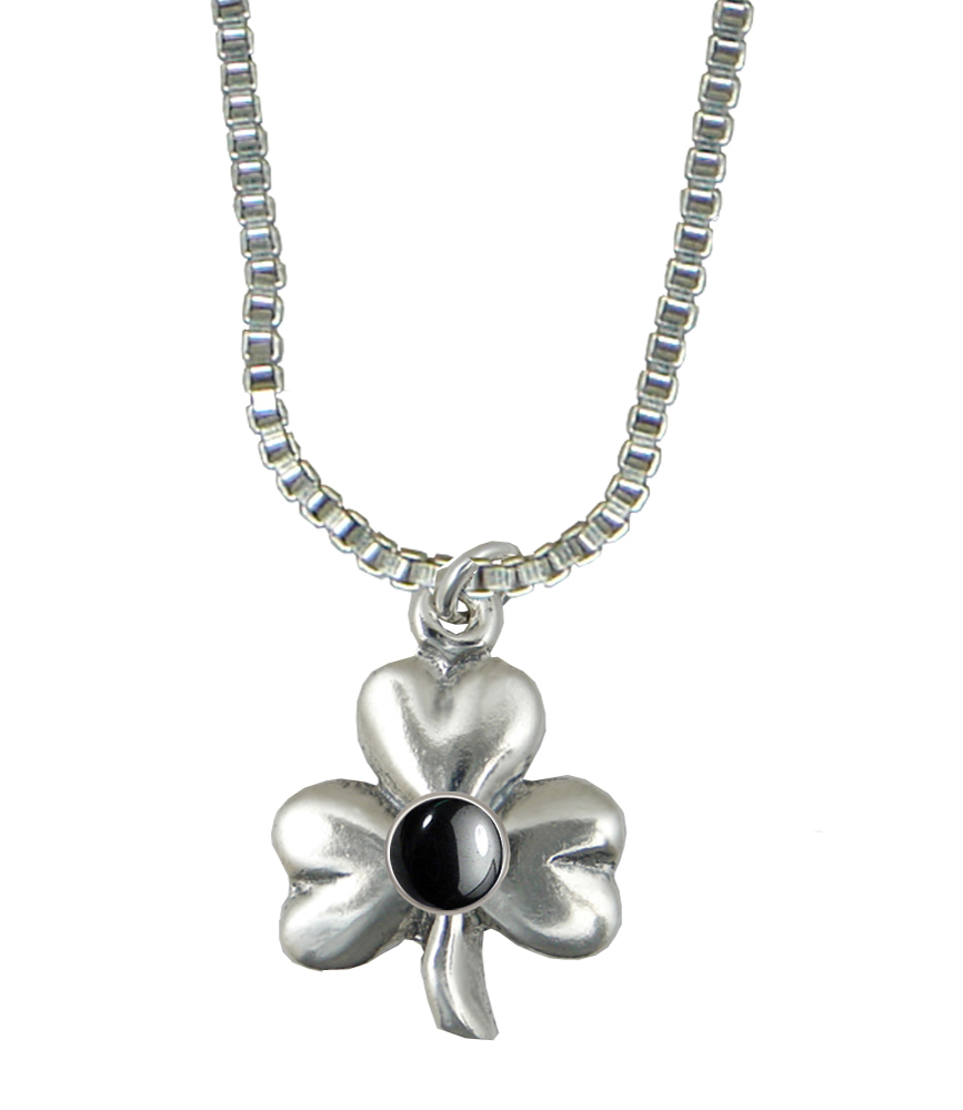 Sterling Silver Lucky Shamrock Pendant With Hematite